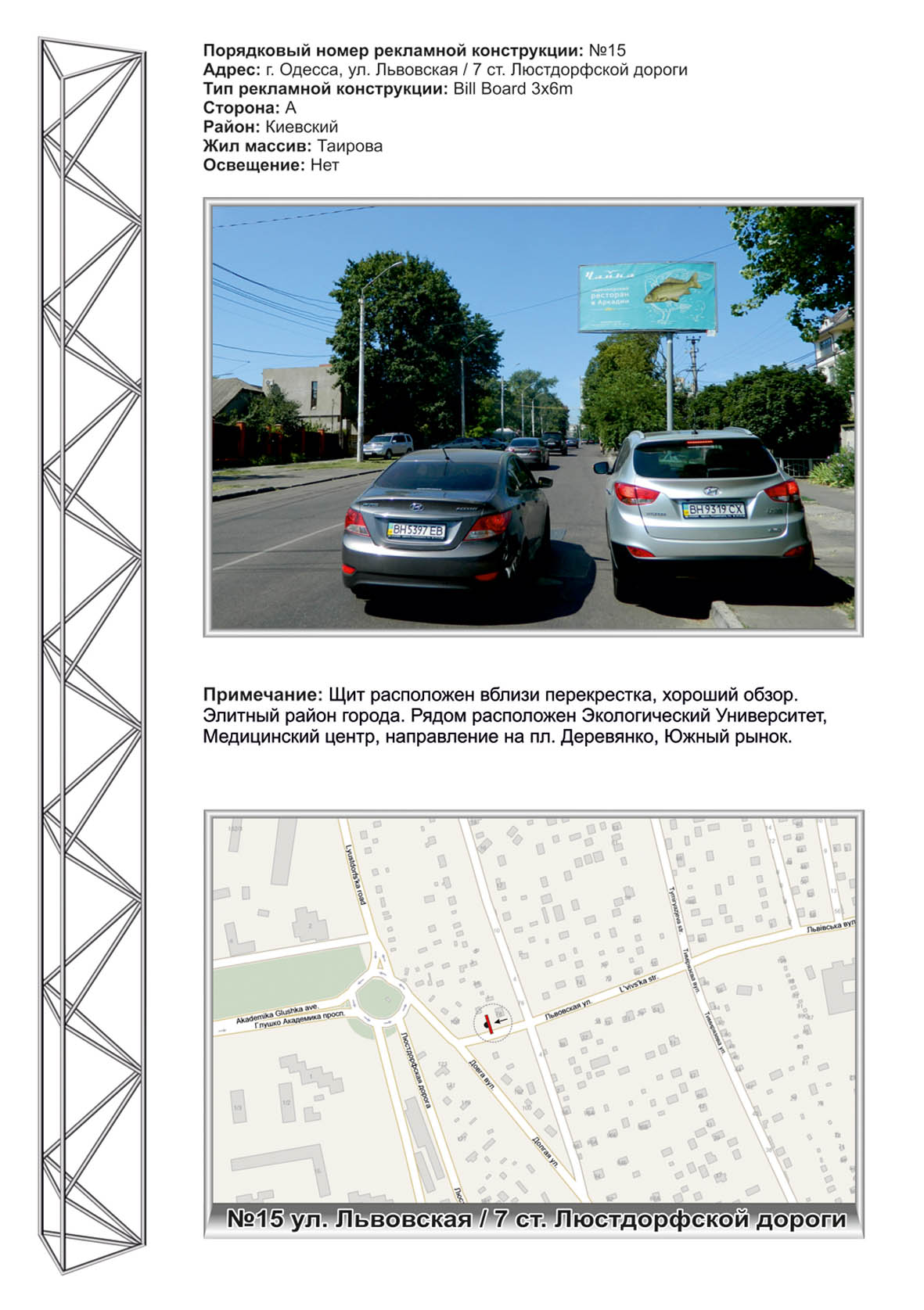 Billboard Odessa,  No15 st. L'vovskaa - 7 st. Lustdorfskoj dorogi