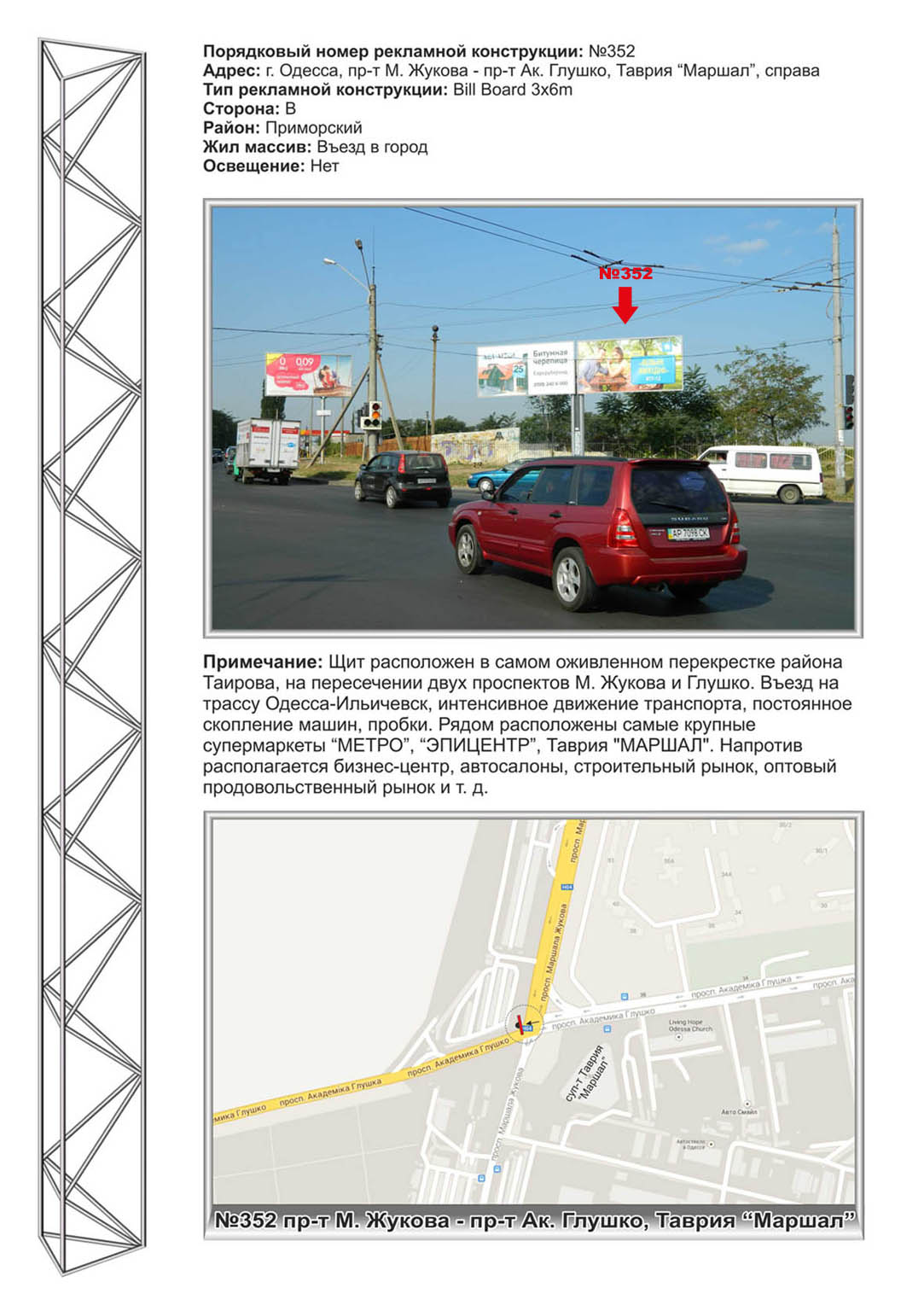 Billboard Odessa,  No352av.pr-t M.Zukova -pr-t Ak.Glusko Tavria "Marsal" iz centra