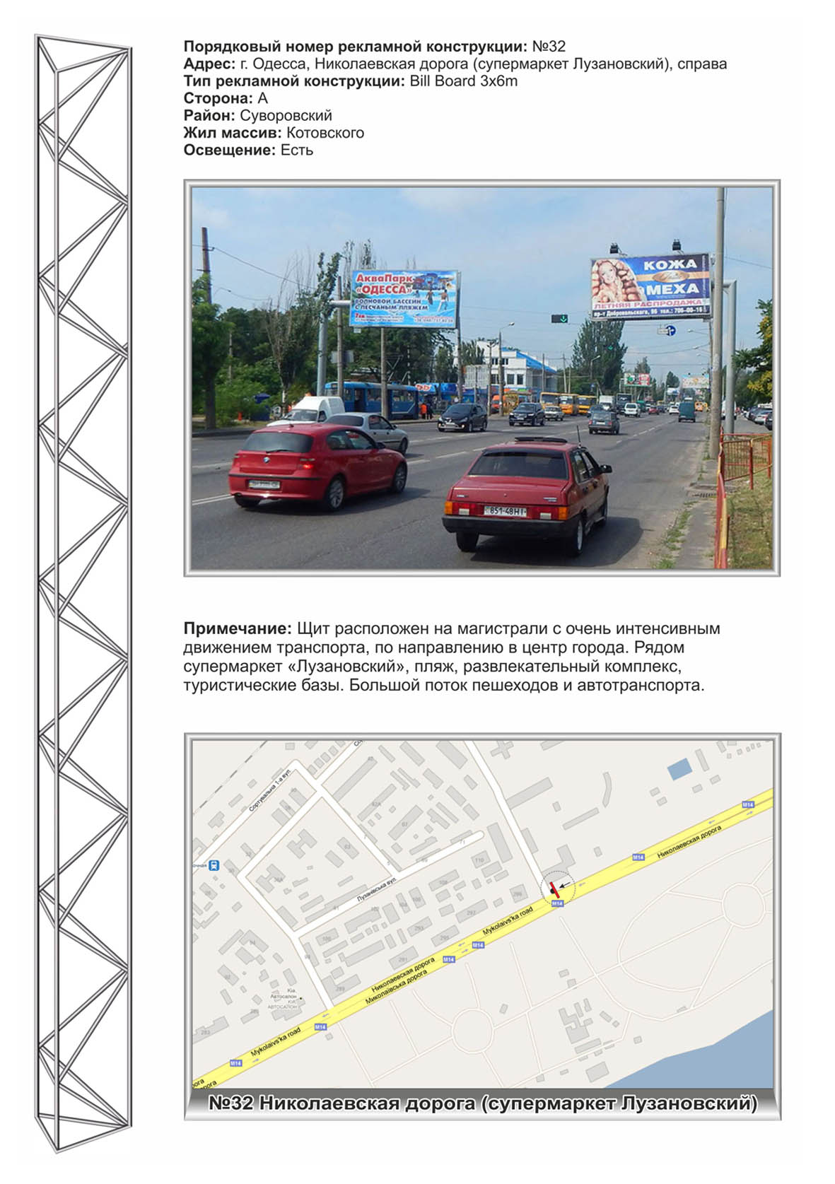 Billboard Odessa,  No32 st.Nikolaevskaa doroga supermarket Luzanovskij