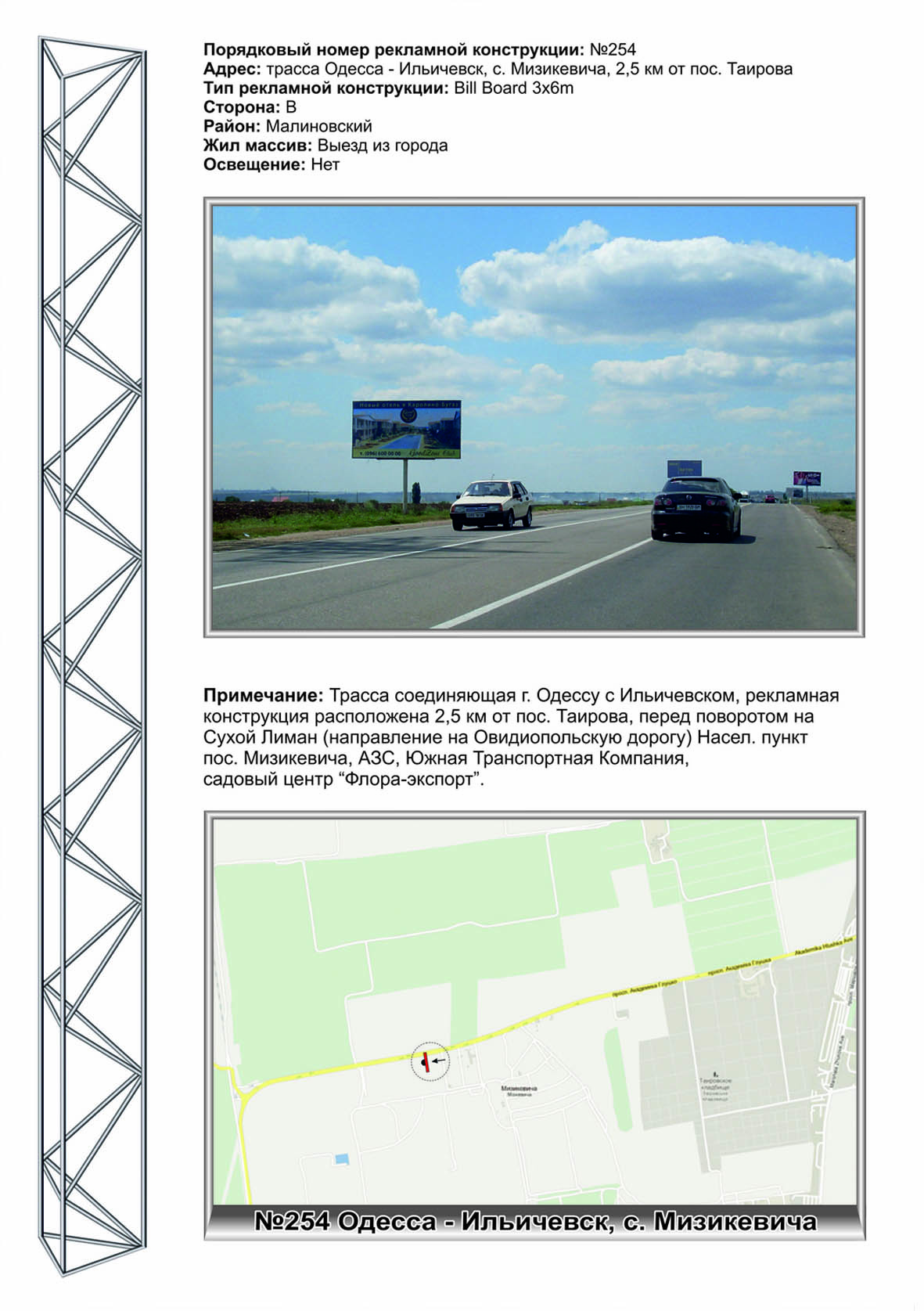 Billboard Odessa,  No254 Odessa -Il'icevsk,s.Mizikevica iz goroda