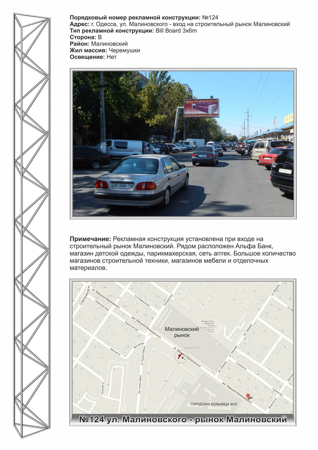 Billboard Odessa,  No124 St.Malinovskogo - naprotiv stroitel'nogo rynka