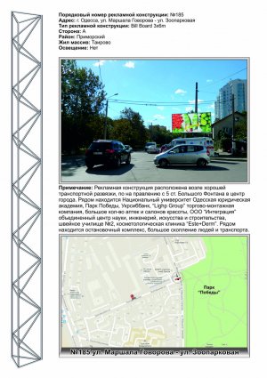 Billboard Odessa,  No185 st. M.Govorova,10 - st. Zooparkovaa