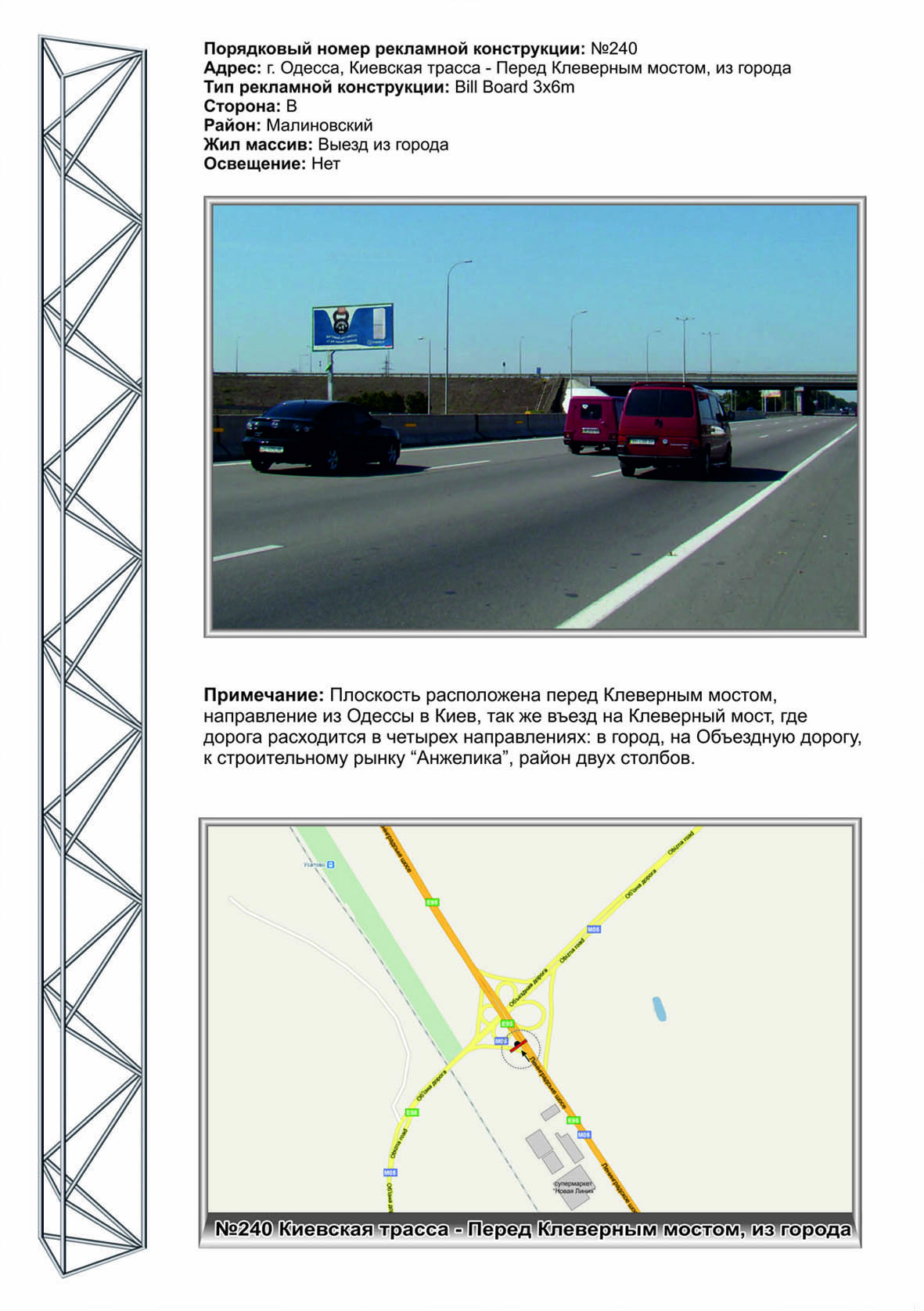 Billboard Odessa,  No240 Kievskaa trassa - pered klevernym mostom iz goroda stB