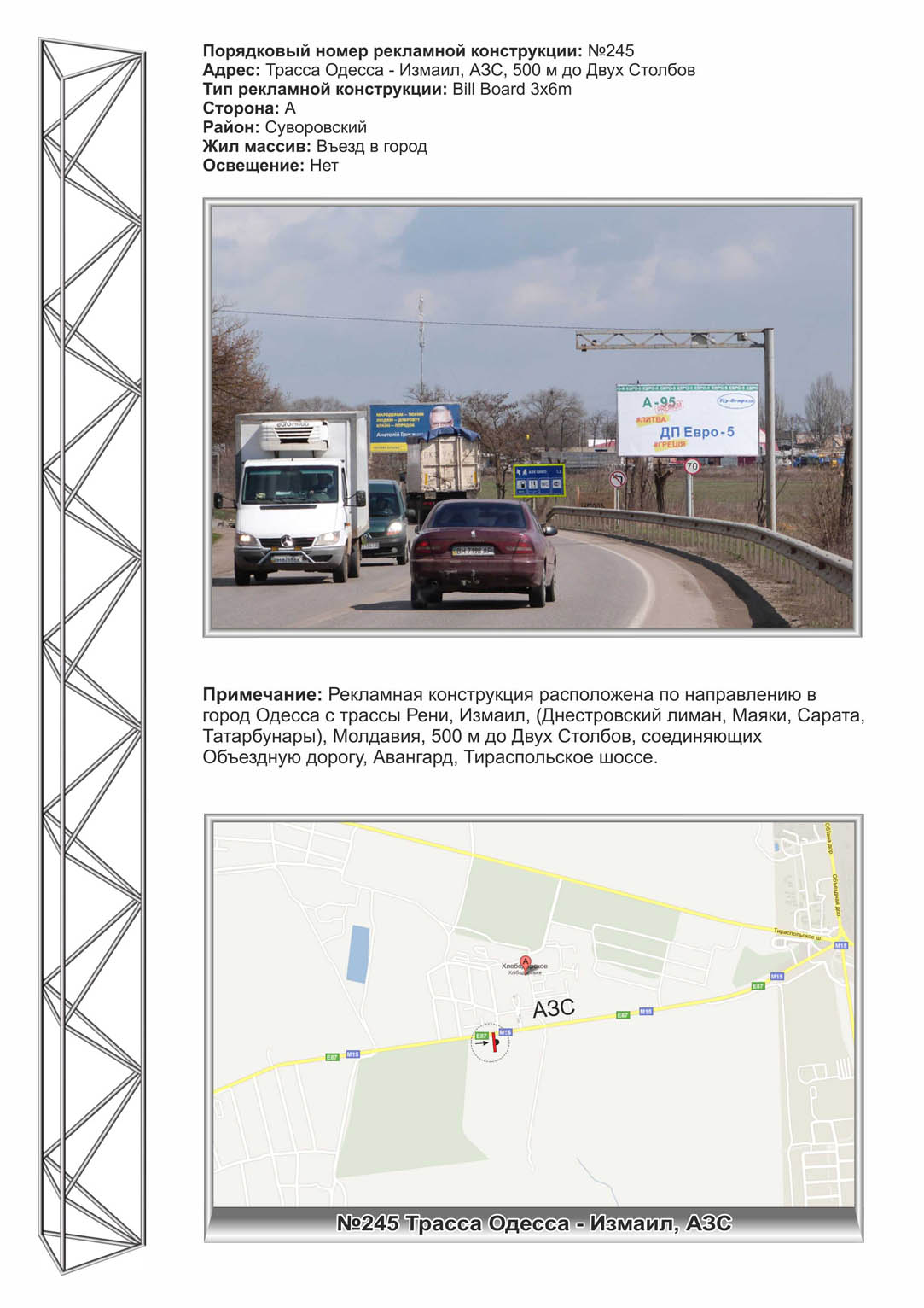 Billboard Odessa,  No245 Trassa Reni,Izmail-Odessa v"ezd v gorod,AZS