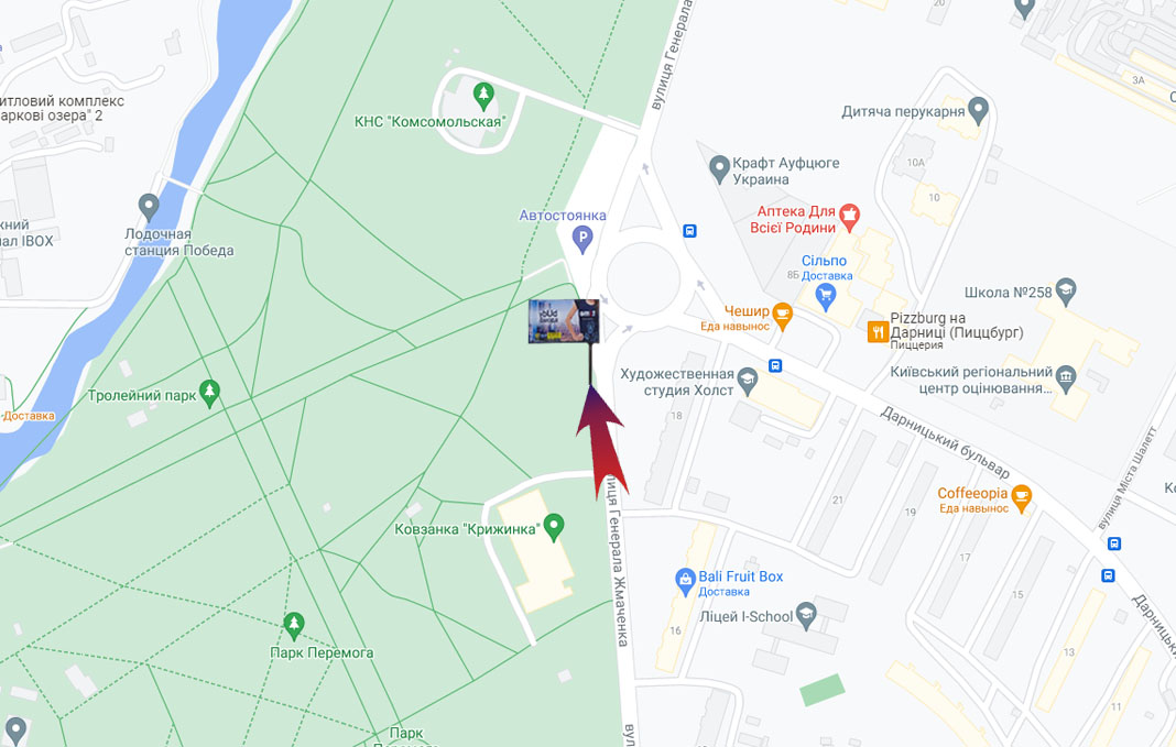 Billboard Kyiv,  st.Zmacenka/park Peremogi (V) na st.Bratislavs'ka, rinok "Unist'"