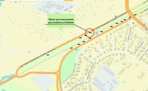Billboard A in Zaporizhzhya ul Tulenina, v storonu mosta Preobrazenskogo, st.172km scheme