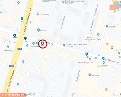 Billboard A in Dnipro (Dnipropetrovsk), 6х3  st. Kalinova, 11B - prosp. Slobozans'kij (Gaz. Pravda), rinok scheme