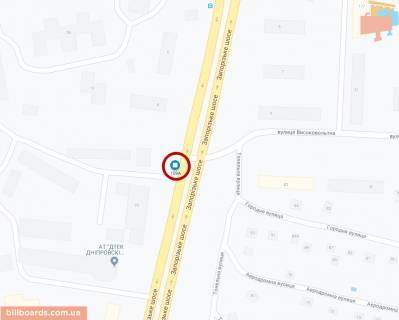 Billboard A in Dnipro (Dnipropetrovsk), 6х3  st. Zaporiz'ke Sose 20 - st. Visokovol'tna, z centru, ruh vid TRC DAFI scheme