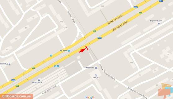 Billboard A in Dnipro (Dnipropetrovsk), 6х3  st. Donec'ke sose - st. Teresenkivs'ka (st. Cervonogo Kozactva), ruh v napramku TRC KARAVAN scheme
