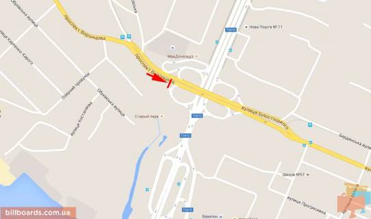Billboard A in Dnipro (Dnipropetrovsk), 6х3  prosp. Manujlivs'kij (Voroncova), zaizd na prosp. Slobozans'kij (Pravda) scheme