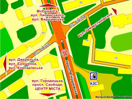 Cityscroll Р/П in Lviv per. av. Cornovola - st. Himicnoi (na r/s, do centru), paket skroll 4 scheme