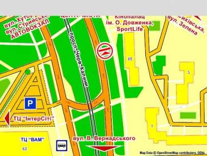 Backlight A in Lviv av. Cerv. Kalini (bila bud. 85"A", bila perehodu ), misce 8, rozmir 2,3 h 3,2 m, beklajt scheme