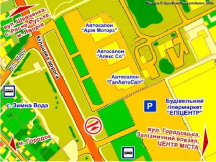 Billboard A in Lviv вул. Городоцька, 302 (біля ТЦ "Епіцентр", Автосалон  "Nissan"), місце 1 scheme