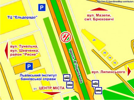 Billboard Р/П in Lviv пр. Чорновола (Універсам), до центру, розмір 2,3 х 3,2 м скролл scheme