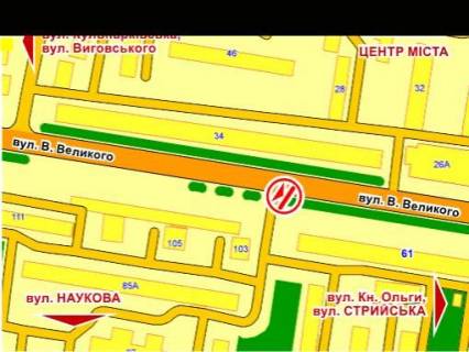 Backlight A in Lviv вул. В. Великого, 61, розмір 2,3 х 3,2 м беклайт scheme