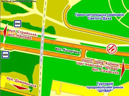 Backlight A in Lviv st. Hutorivka (navproti gurtovij rinok "Suvar"), rozmir 2,3 h 3,2 m beklajt scheme