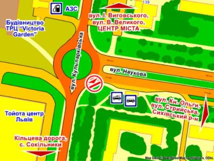 Billboard A in Lviv вул. Кульпарківська – Наукова, зліва, розмір 2,3 х 3,2 м скрол scheme