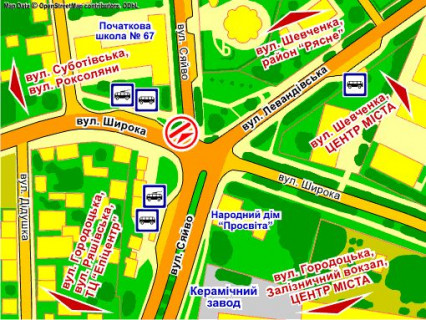 Billboard A in Lviv вул. Широка – Сяйво, перехрестя, розмір 2,3 х 3,2 м скролл scheme