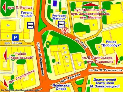 Citylight B in Lviv st. Lazneva - pl. Rizni, (bila restoranu "Maestro") scheme