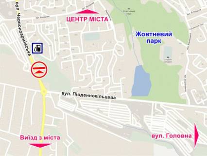 Billboard A in Chernivtsi st. Geroiv Majdanu, 113 (bila AZS, do centru mista) scheme