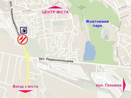 Billboard B in Chernivtsi st. Geroiv Majdanu, 113 (bila AZS, do st. Pivdennokil'cevoi) scheme