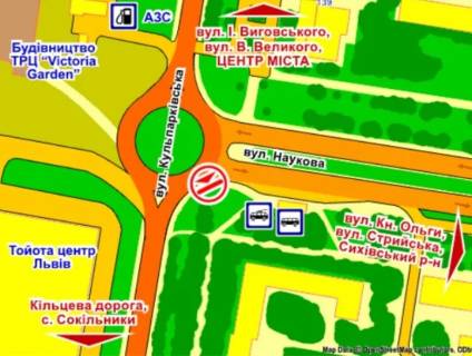 Billboard A in Lviv вул. Кульпарківська – Наукова, зліва, розмір 2,3 х 3,2 м скрол scheme