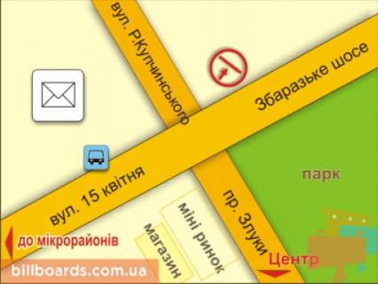 Billboard B in Ternopil av. Zluki - st. 15 Kvitna scheme