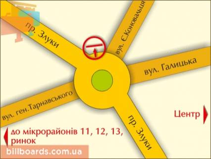 Billboard A in Ternopil av. Zluki - st. Konoval'ca, sprava scheme