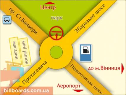 Billboard A in Ternopil av. Banderi - Zbaraz'ke sose, sprava scheme