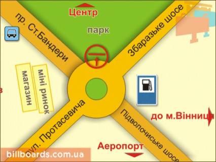 Billboard A in Ternopil av. Banderi - Zbaraz'ke sose, zliva scheme