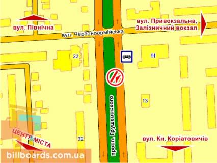 Billboard B in Kam'yanets-Podilsky av. Grusevs'kogo (navproti budinku No11) scheme