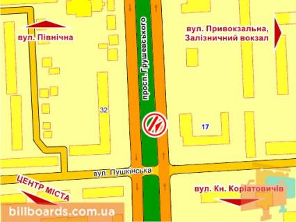 Billboard B in Kam'yanets-Podilsky av. Grusevs'kogo (navproti budinku No17) scheme