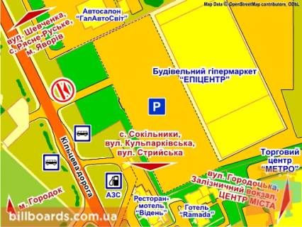 Billboard A in Lviv st. Gorodoc'ka, 302 (zaizd na TC "Epicentr", s. Zimna Voda), misce 8 scheme