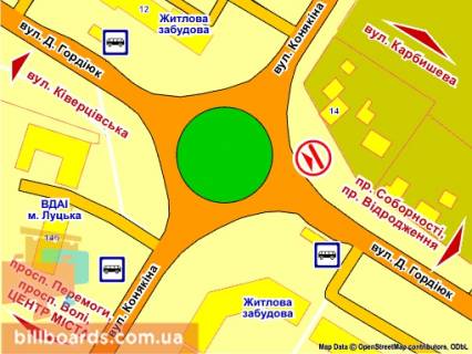 Billboard A in Lutsk st. Gordiuk  navproti bud No 14 (kil'ceva rozv'azka), zliva scheme