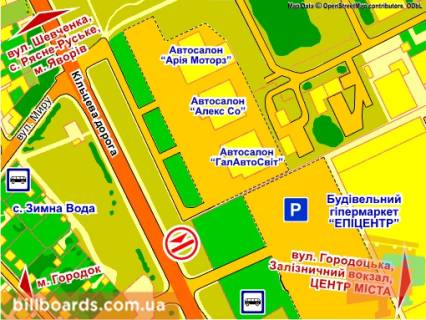 Billboard B in Lviv route st. Gorodoc'ka, 302 (bila TC "Epicentr", Avtosalon  "Nissan"), misce 1 scheme