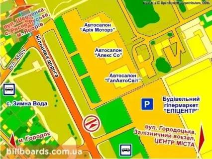 Billboard A in Lviv вул. Городоцька, 302 (біля ТЦ "Епіцентр", Автосалон  "Nissan"), місце 1 scheme