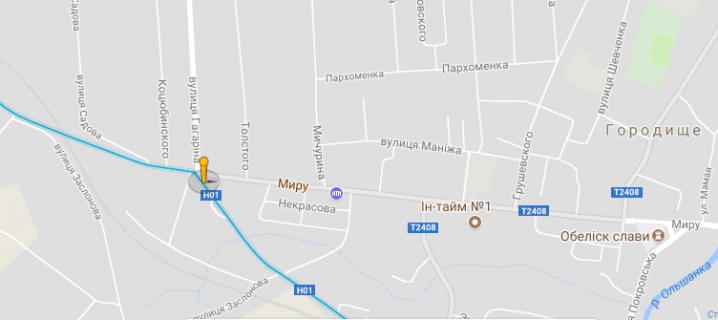 Billboard A in Gorodishche (Ternopil region) Avtostancia Biznes Centr Dom Tehniki A3 scheme