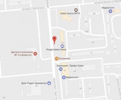 Billboard A in Kremenchuk, 3 х 6  prosp. L.Ukrainki, bila bud. 65, r-n supermarketu <<MarketOpt>>, zupinka <<Kercens'ka>> scheme