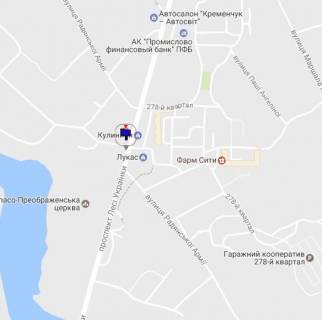 Billboard B in Kremenchuk, 3 х 6  prosp. L.Ukrainki, perehr. z st. Kozac'kou, 12b, bila supermarketu <<MarketOpt>> ta SK "Sport Lajf", napramok u centr scheme