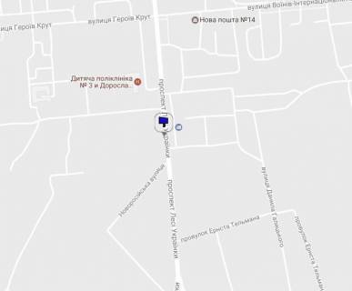 Billboard B in Kremenchuk, 3 х 6  prosp. L.Ukrainki, bila TC <<Flaj Kids>>, perehr. z st. Novorosijs'kou scheme