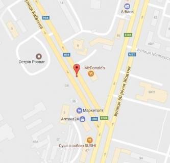 Billboard A in Kremenchuk, 3 х 6  st. Kiivs'ka, 8 (navprotiv <<McDonald's>>), perehr. z prosp. Svobodi, na rozdilovij smuzi scheme