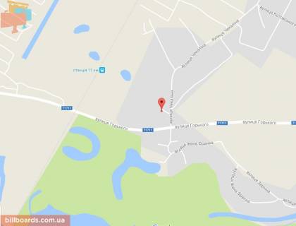 Billboard B in Kremenchuk, 3 х 6  st. Gor'kogo, perekrestok s st. Cekalina, r-n z/d pereezda, v"ezd v Komsomol'sk iz Kremencuga scheme