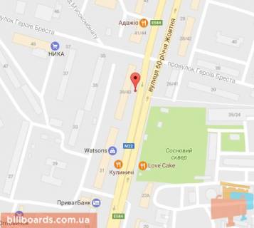 Billboard A in Kremenchuk, 3 х 6  prosp. Svobodi, bila bud. No 39/43, perehr. z prov. G.Brestu, r-n supermarketu <<M'asnaa lavka>>, skveru "Sosnovij" ta ditacoi stomat.likarni scheme