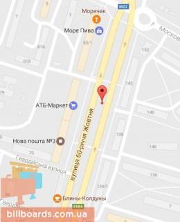 Billboard A in Kremenchuk, 3 х 6  prosp. Svobodi, bila bud. 77, r-n supermarketu <<ATB>> ta rinku, na rozdilovij smuzi, napramok u centr scheme