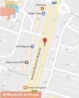 Billboard A in Kremenchuk, 3 х 6  prosp. Svobodi, bila bud. 77, r-n supermarketu <<ATB>> ta rinku, na rozdilovij smuzi, napramok z centru scheme