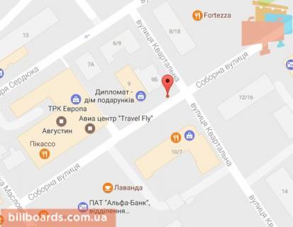 Citylight B in Kremenchuk, 1,2 х 1,8  st. Sobornaa, 9-B, perekrestok  s st. Kvartal'noj, vozle torgovyh centrov <<Diplomat>> i <<Evropa>> scheme