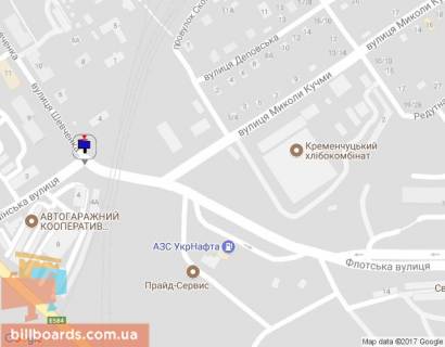 Billboard A in Kremenchuk st. Sevcenko perekr.  s st. Ukrainskoj i st. Bol'soj Nabereznoj, r-n Avtovokzala, Pridneprovskogo rynka i Krukovskogo mosta scheme
