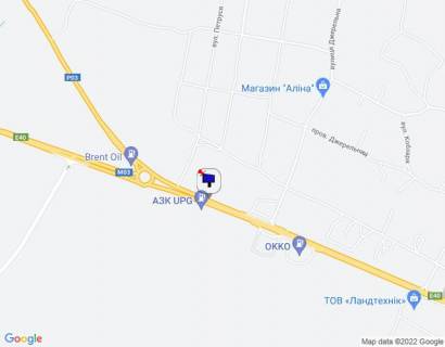 Billboard B in Ivankiv с. Іванків, харківська траса, траса М-03 "Київ-Харків", км 45+050 ліво, навпроти АЗС UPG, через 300м після розв'язки з автошляхом Р03 та АЗС Brent Oil, за 250м до автобусної зупинки та АЗС ОККО scheme