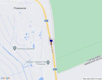 Billboard B in Kiev roads Dniprovs'ke sose, trasa N-01 "Kiiv-Znam'anka", km 30+800 pravo, elitna privatna zabudova, bila s. Veliki Dmitrovici scheme