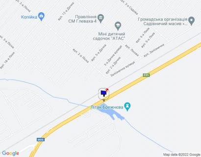 Billboard B in Glevakha smt. Kalinivka, trasa M-05 Kiiv-Odesa, km 30+000 livo, za 200m do AZS AMIK, za 350m do avtobusnoi zupinki "st. Zora", za 750m do povorotu na st. Zaliznicna scheme
